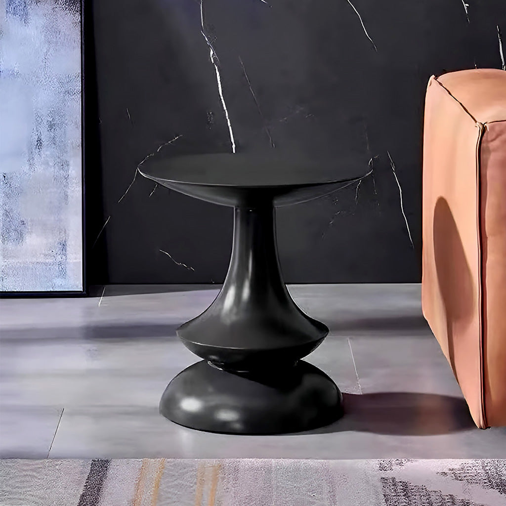 Unique and elegant black round top side table in made from fiberglass elegant living room