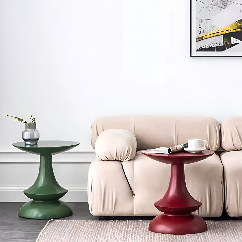 Living Room decorated with lovely side tables in unique colors