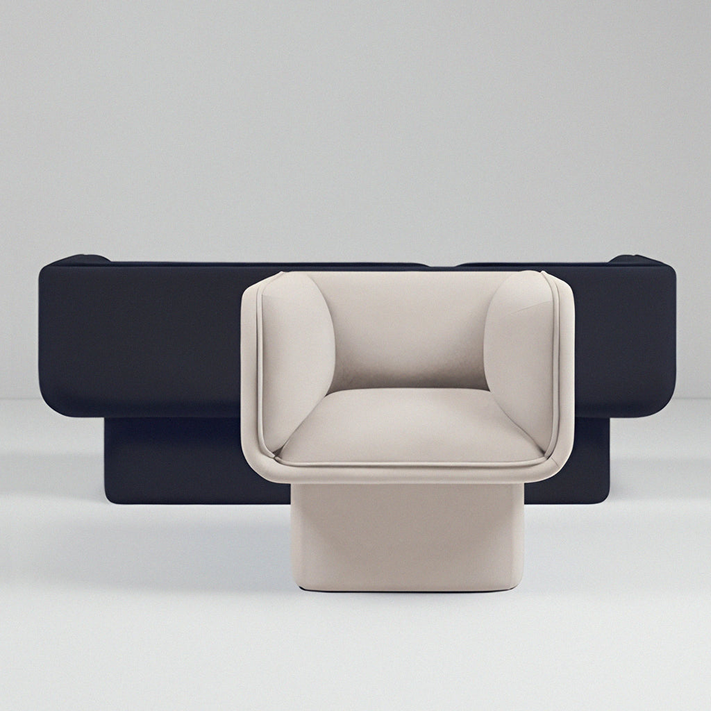 Luxury velvet Todd sofa with modern cube-arm design for achicinterior style