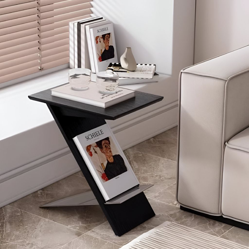 Magizh Side Table Black Z Shape Metal Plate Living Area Sofa Area