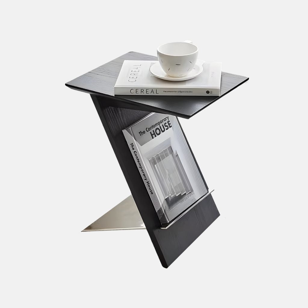 Magizh Side Table Black Wood and Metal Z Shape Thumb