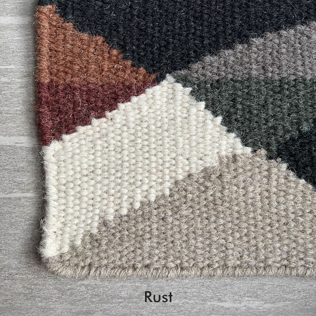 Handwoven Metri Wool Rug Rust Close Up