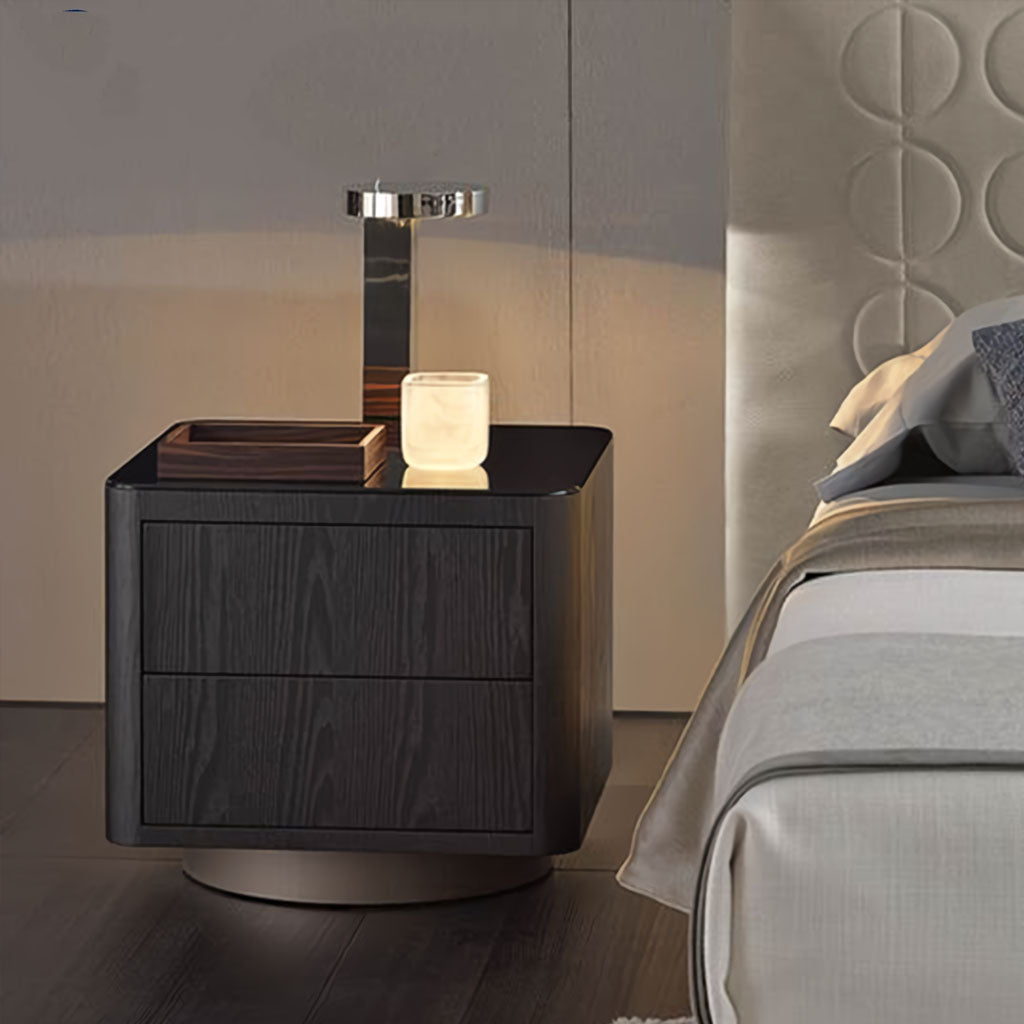 Milton Bedside Table Black Dark Glass