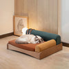 Modern pet modular bedding featuring playful geometric silhouette warm earthy colours birchwood