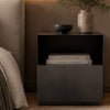 Monolith Bedside Table Matte Carbon Steel Bedroom Boxy Shape