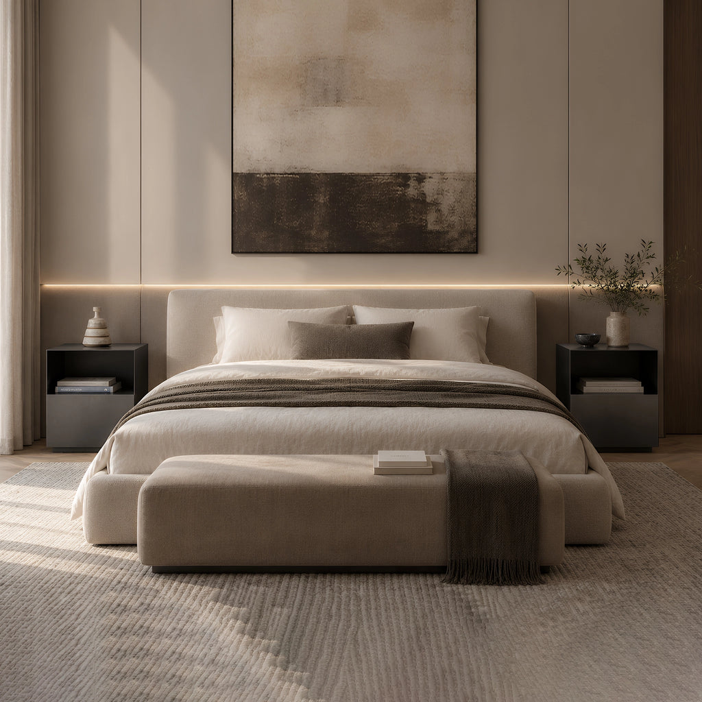 Monolith Bedside Table Matte Carbon Steel Bedroom Lifestyle