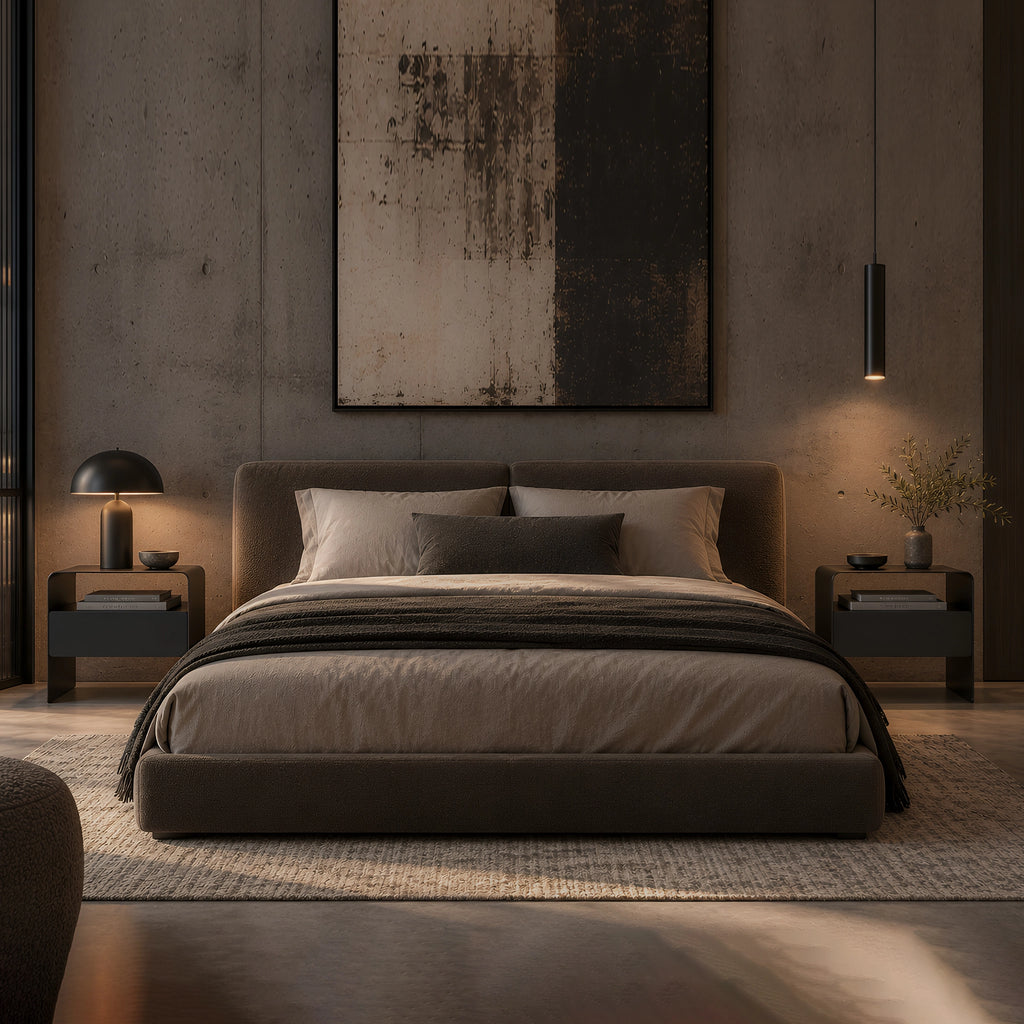 Monolith Bedside Table Matte Curved Carbon Steel Bedroom Urban Lifestyle