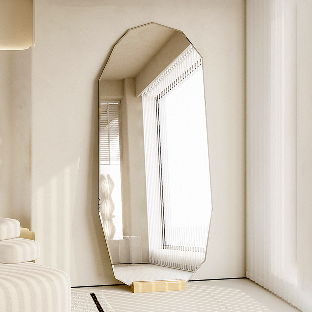 NOOR Frameless Standing Mirror Minimalist Organic Shape Diamond