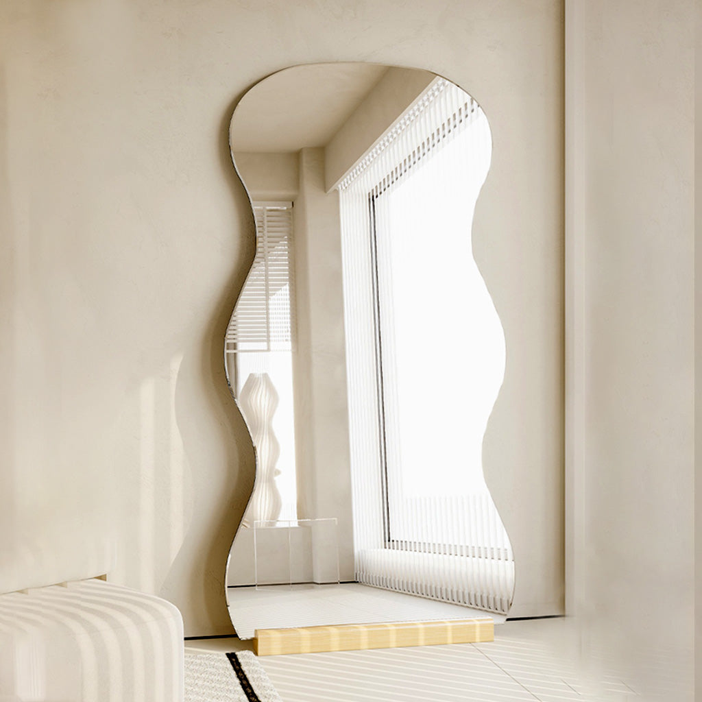 NOOR Frameless Standing Mirror Minimalist Organic Shape Wave