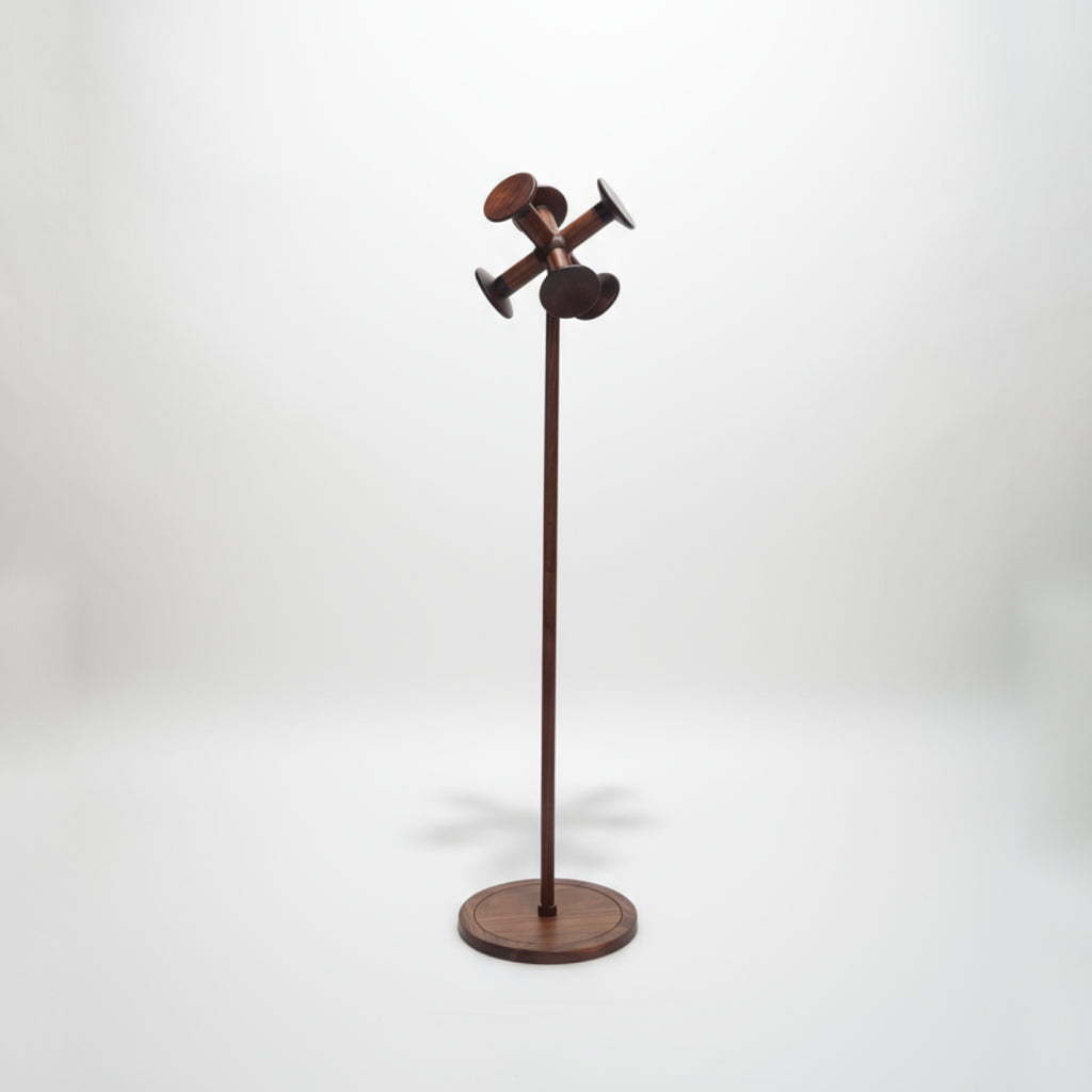 Solid north american walnut coat hanger stand detail shot