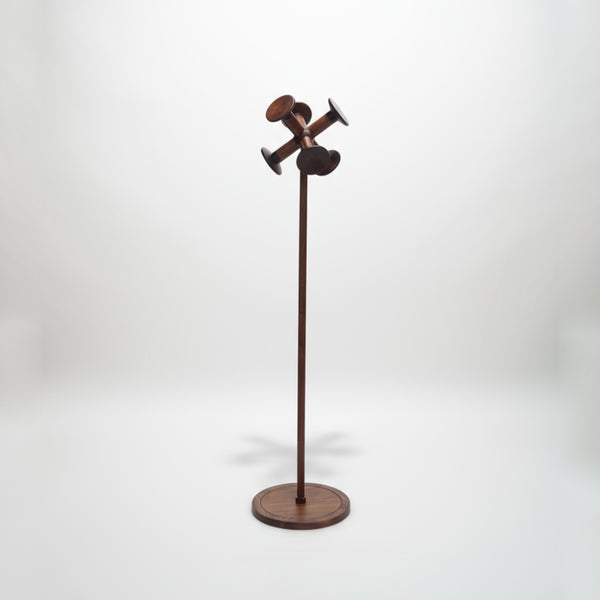 Solid north american walnut coat hanger stand detail shot