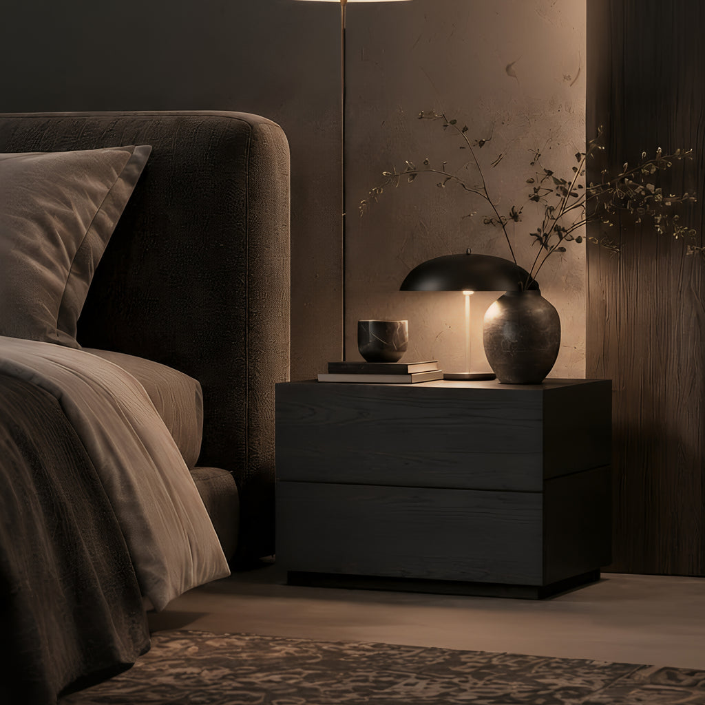 Oblo Bedside Table Black Bedroom Urban Lifestyle Close up