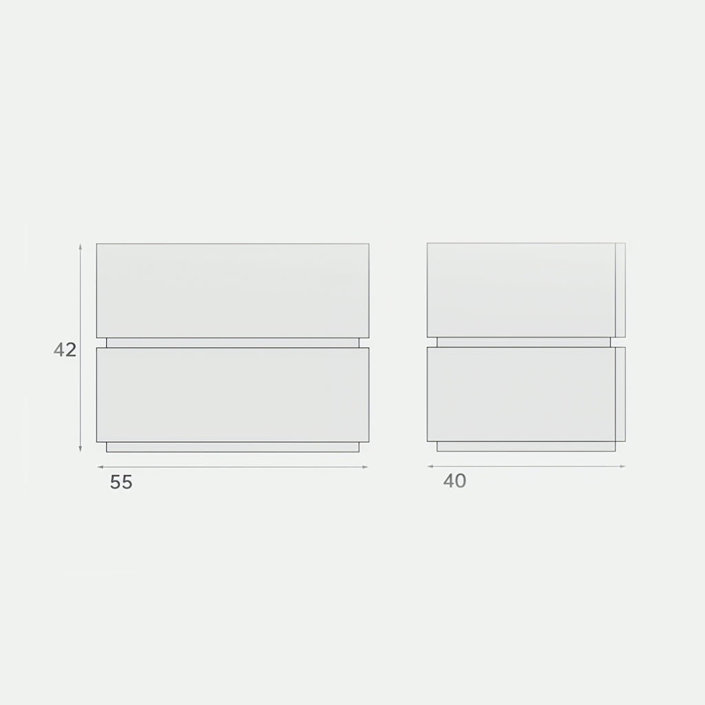 Oblo Bedside Table Double Drawer Dimension Chart