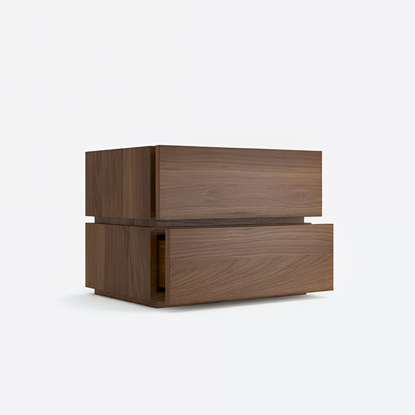 Oblo Bedside Table Walnut Double Drawer Thumb