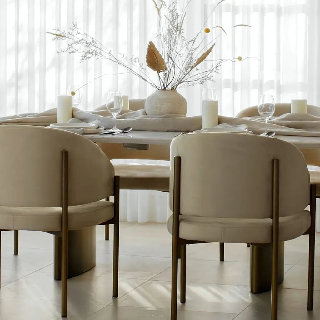 Opal Dining Armchair Antique Brushed Brass Linen Fabric Dining Area With Deco