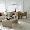 Opal Dining Armchair Antique Brushed Brass Linen Fabric Dining Set up Lifestyle