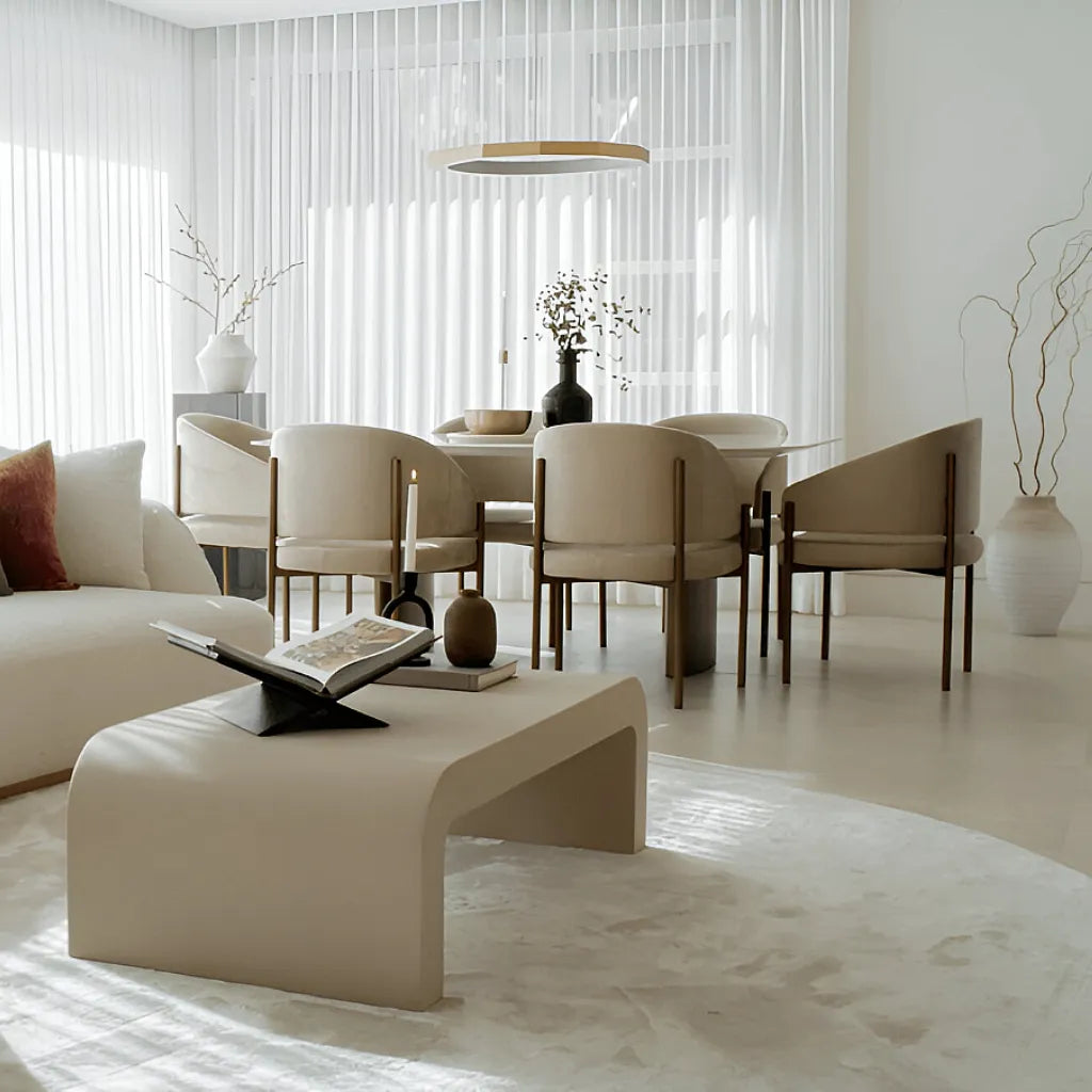 Opal Dining Armchair Antique Brushed Brass Linen Fabric Dining Set up Lifestyle