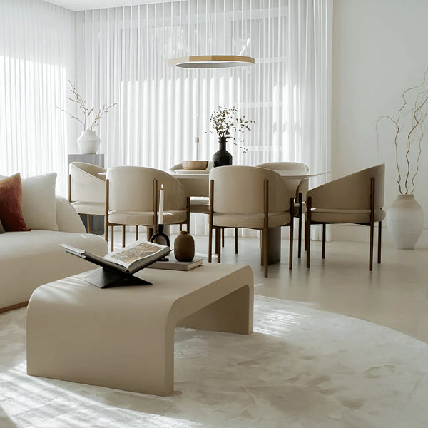 Opal Dining Armchair Antique Brushed Brass Linen Fabric Dining Set up Lifestyle