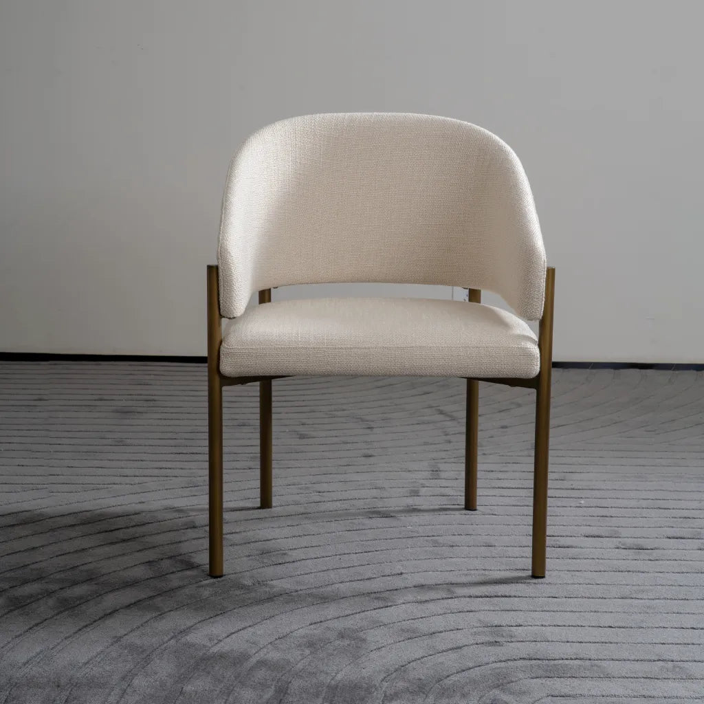 Opal Dining Armchair Antique Brushed Brass Linen Fabric Factory Photo Shot