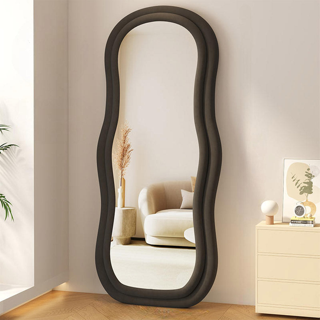 Ophelia Standing Mirror Upholstered Velvet Frame Black
