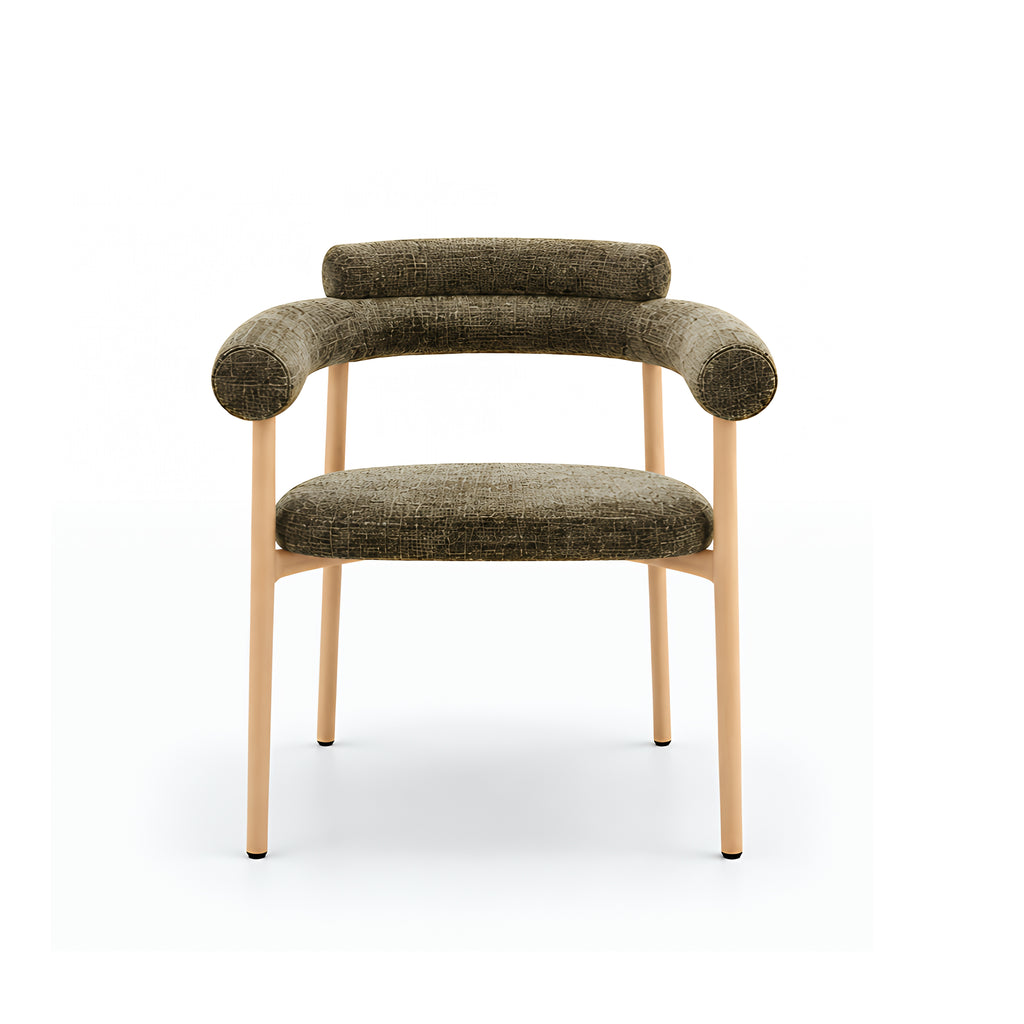 Ovello Dining Armchair Green Curved upholstere armrests Front View