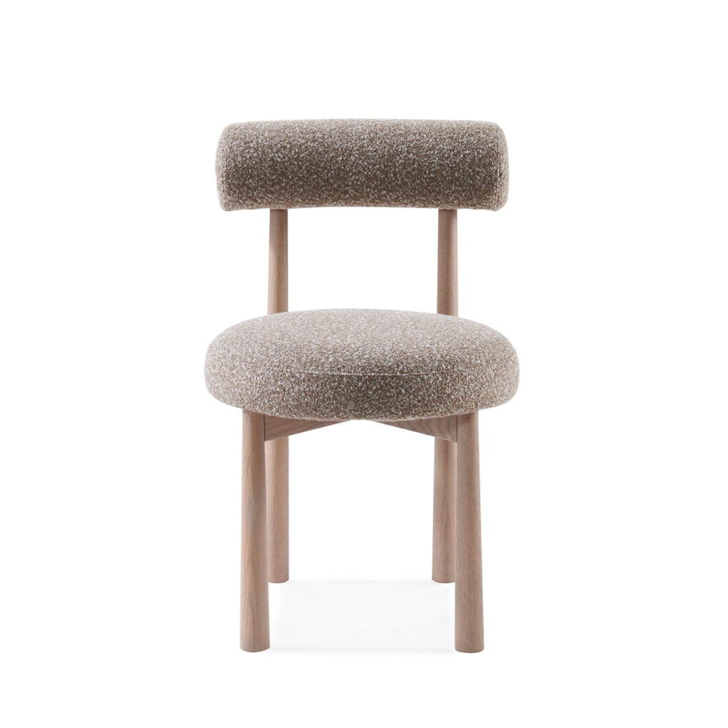 Japandi Minimalist Modern PILLO Dining Chair in Cream Chenille Cushion Seat and Rounded Backrest Front View