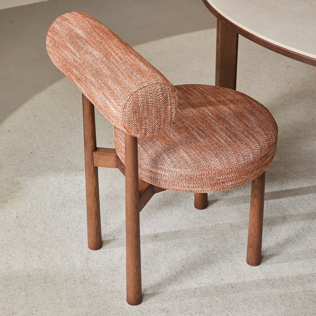 Modern PILLO Dining Chair in Terracotta-Linen Cushioned Seat and Rounded Backrest