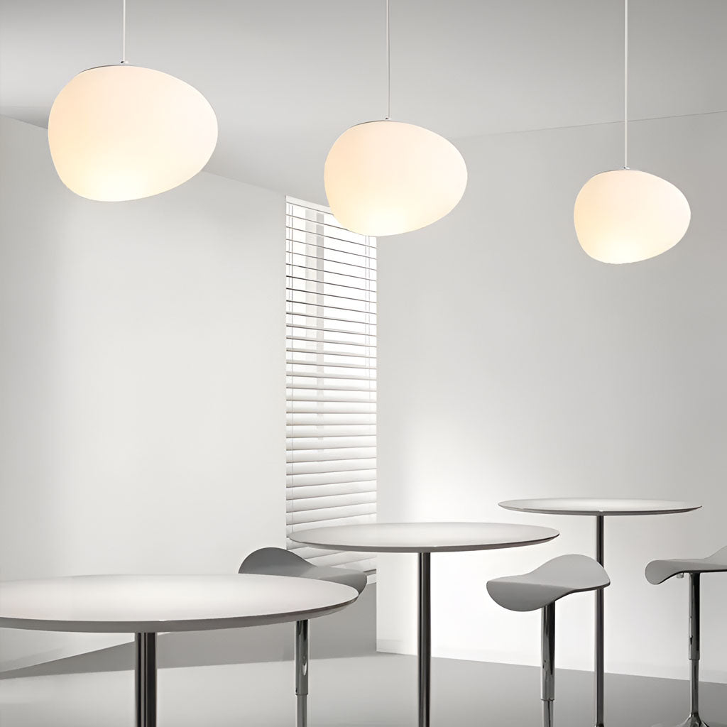 Minimalist, modern and elegant pendant light in white pebble shape dining room and cafes