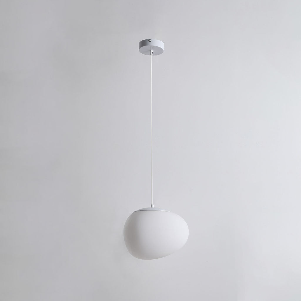 Minimalist, modern and elegant pendant light in white pebble shape