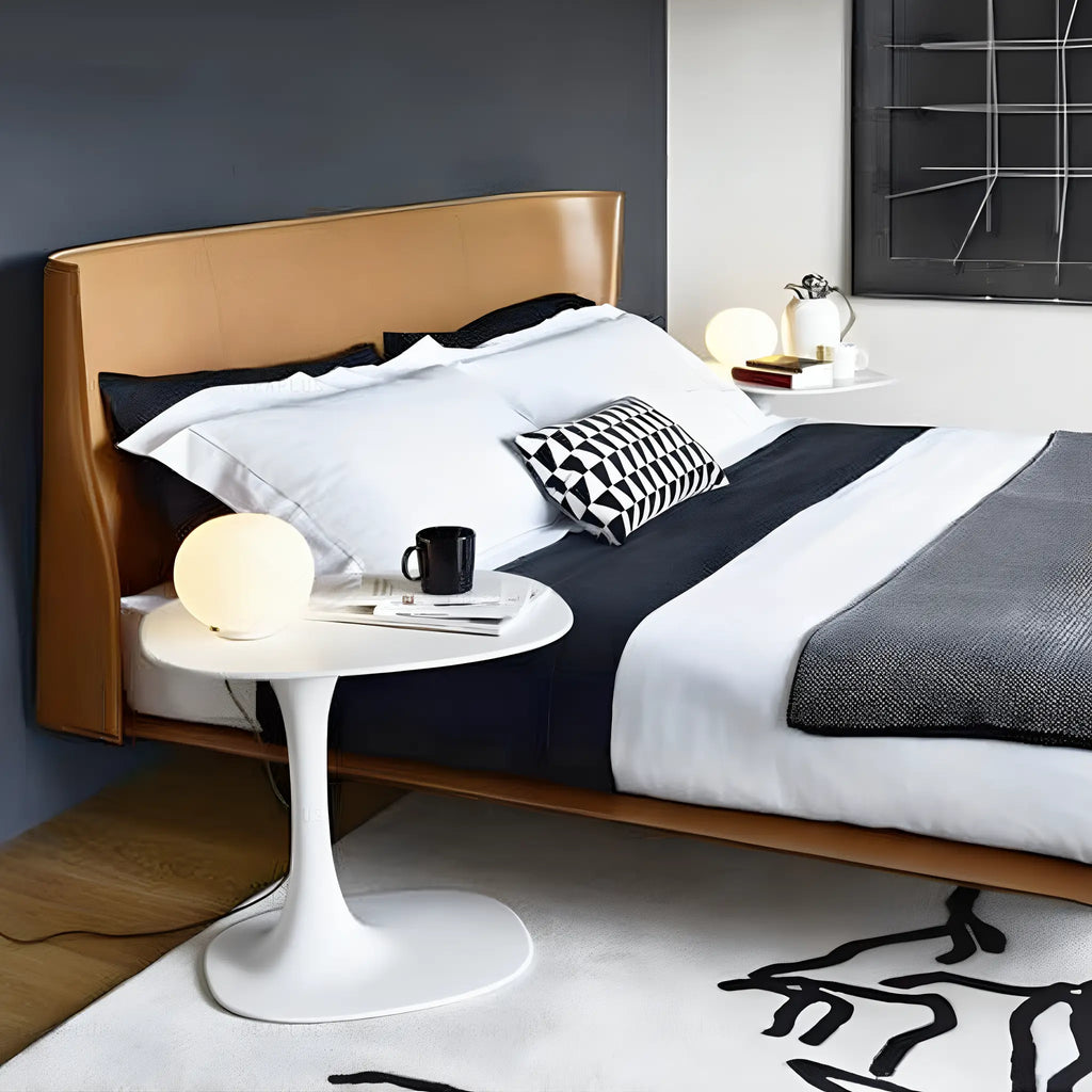 Pedro Side Table Organic Flowing Pedestal White Matte Design Coffee Stand Yellow Bedroom Lifestyle