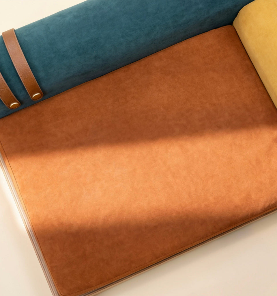 Top view of Pippa Daybed in colorful fabric Pet furniture design