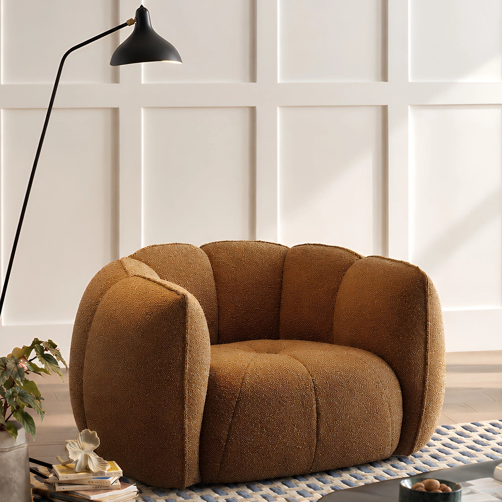 Pomera Lounge Chair Sculptural Accent Chair Boucle Brown Lifestyle
