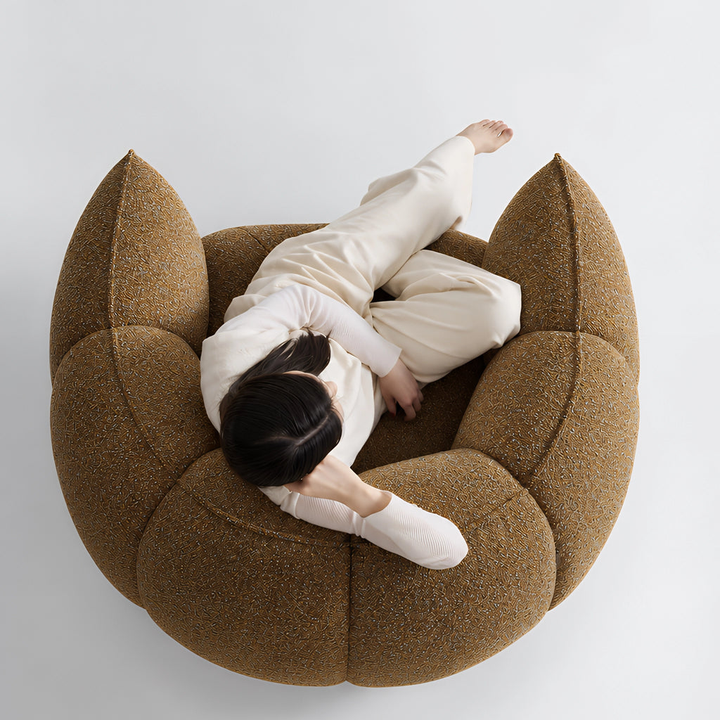 Pomera Lounge Chair Sculptural Accent Chair Boucle Close Up Top View