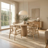 RONAN and FISKBEIN four-seater wooden dining set in a bright Scandinavian-style dining room.