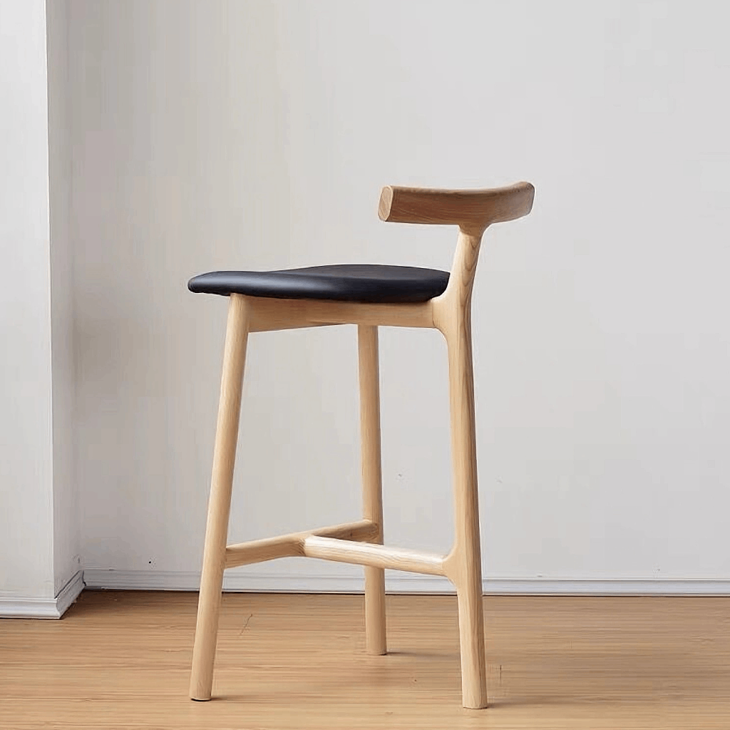 SPRUCE Counter Barstool in Solid Ash Wood and PU Leather Upholstery Seat