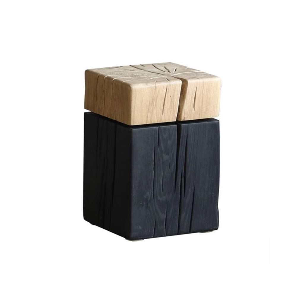 Contemporary Wooden Block Side Table in Oak and Black Finish