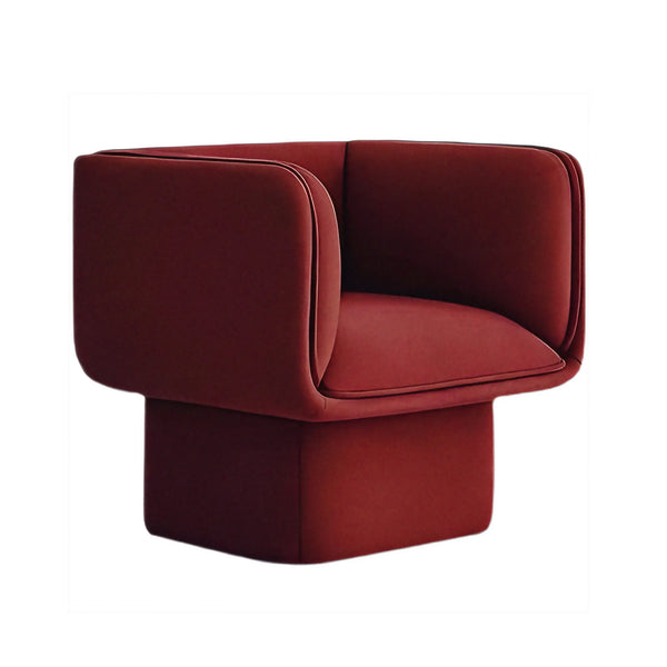 Statement velvet Todd sofa with streamlined curves and architectural base