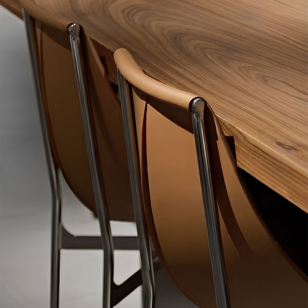 Stride Dining Chair Chrome Leg Saddle Brown Leather Curved