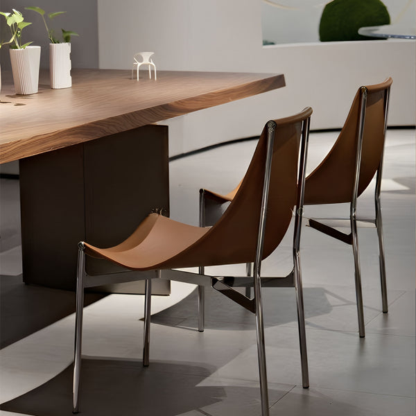 Stride Dining Chair Chrome Leg Saddle Leather Brown
