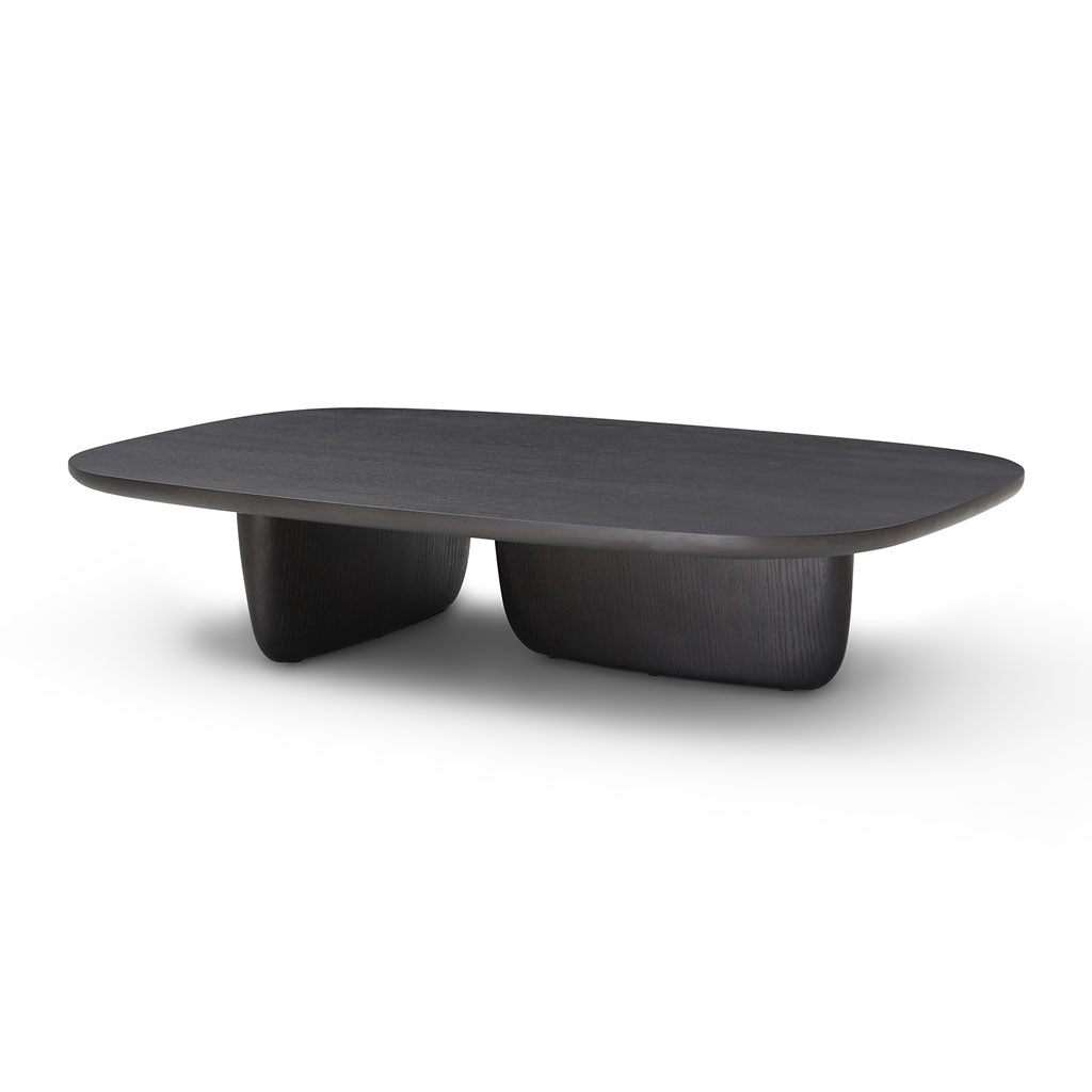 Contemporary Solid Wood Coffee Table Black Living Room Asymmetrical Leg