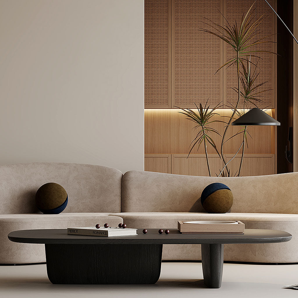 Contemporary Solid Wood Coffee Table Black Living Room Asymmetrical Leg