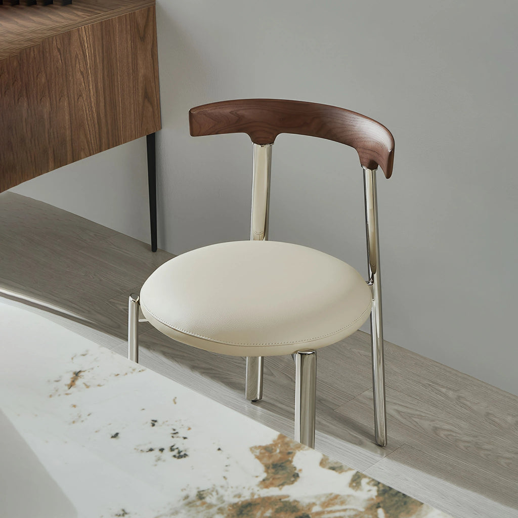 Travo Dining Chair Cream White Genuine Leather Sculpted solid ash wood backrest