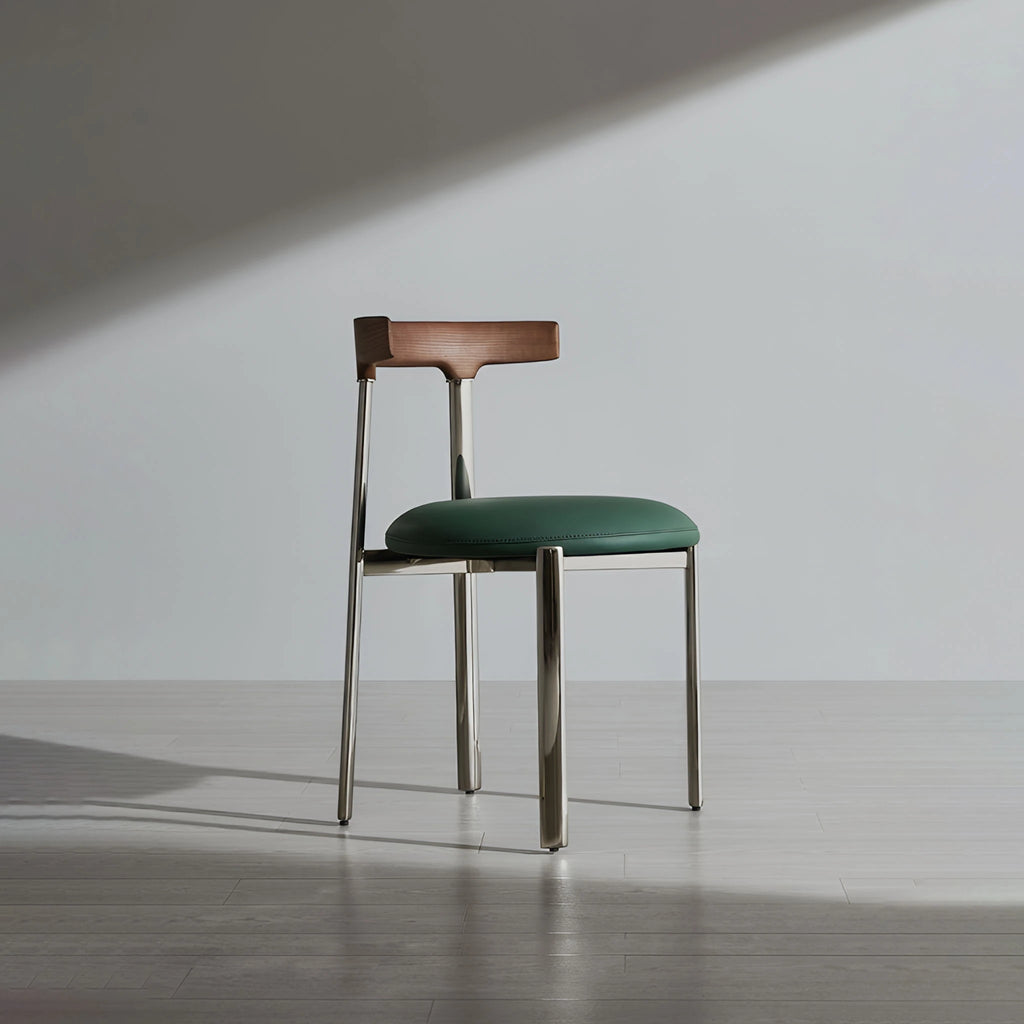 Travo Dining Chair Mud Green Genuine Leather Sculpted solid ash wood backrest
