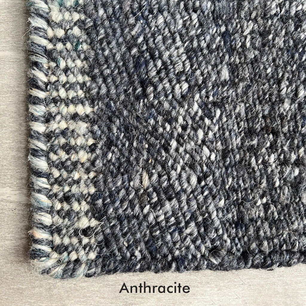 Close-Up of Hand-woven Versanti Wool Rug in Anthracite