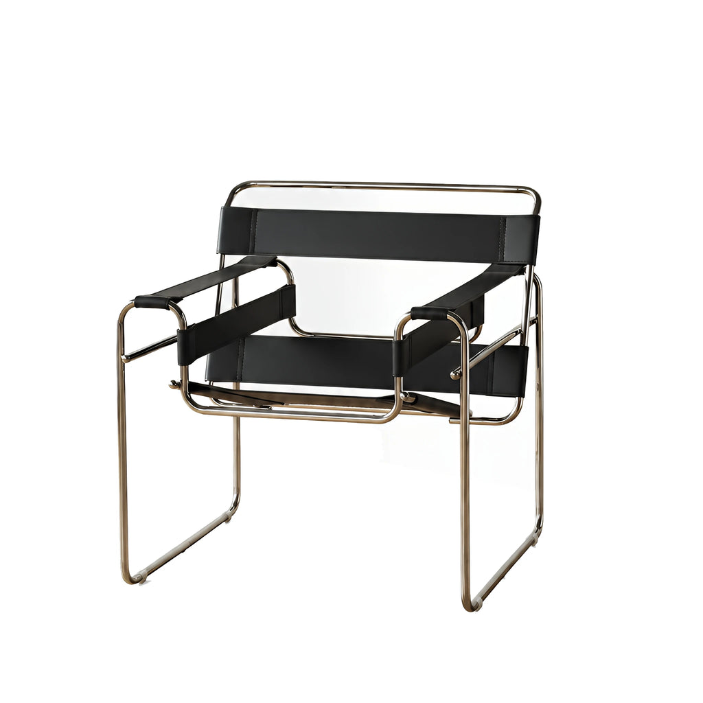 Voss Armchair Pu Leather Black Geometrc Design Sleek Tubular Lines
