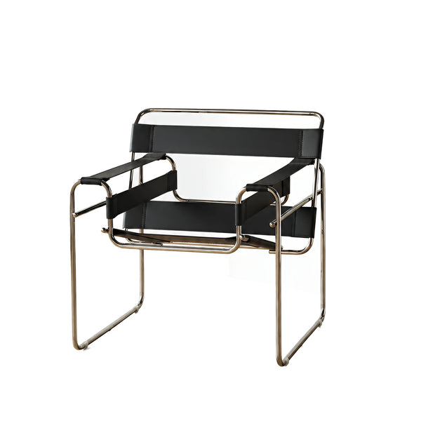 Voss Armchair Pu Leather Black Geometrc Design Sleek Tubular Lines