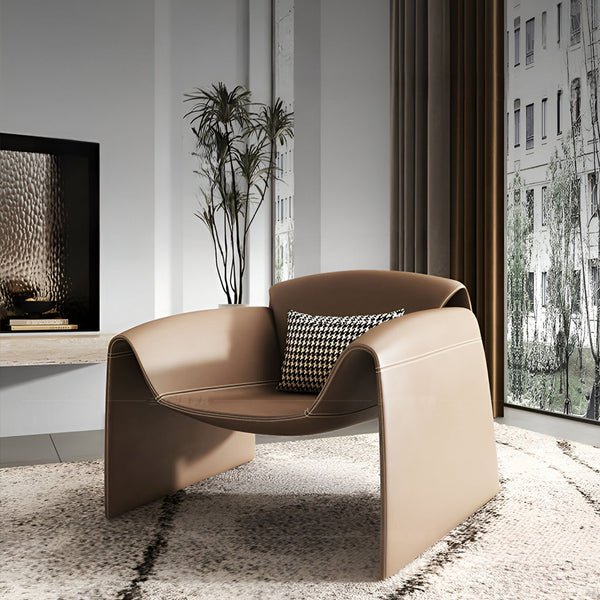 WAYNE Armchair Brown Leather for Contemporary Lounge and Living Room