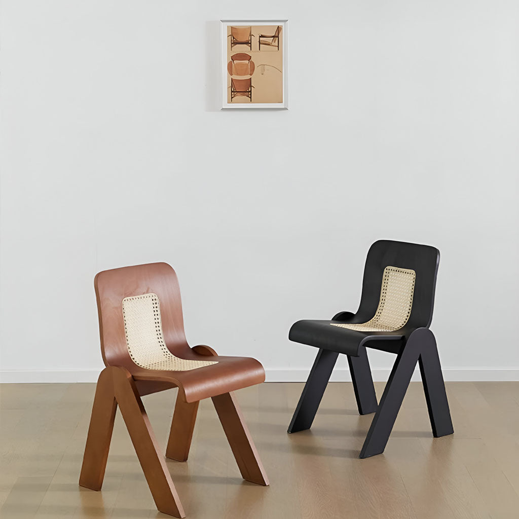 Weaver Dining Chair Black And Walnut Minimal Cane Curved Back