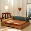 pet modular bedding combines distinctive geometric form with warm earthy tones of terracotta mustard and deep green