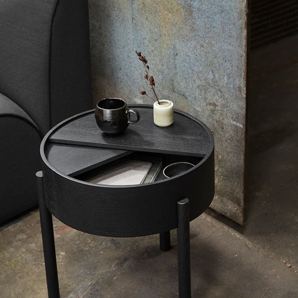 ARC Coffee Table Oak Wood Black Side Table
